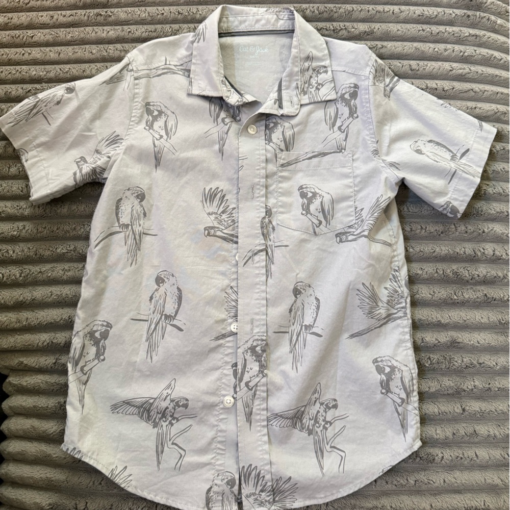 Jumping Beans Gray Parrot Print Button Down Shirt